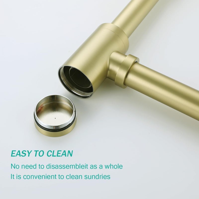 SEABEFORE Brass Round Bottle P-Trap 1 1/4, Adjustable Basin Sink Waste Drain Trap Kit, Brushed Gold P Trap - Image 4